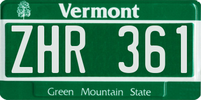 VT license plate ZHR361