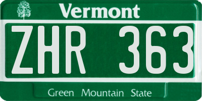 VT license plate ZHR363