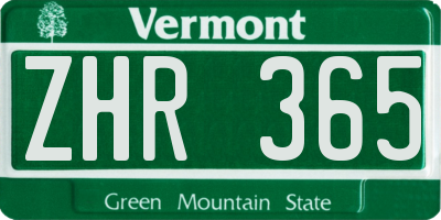 VT license plate ZHR365