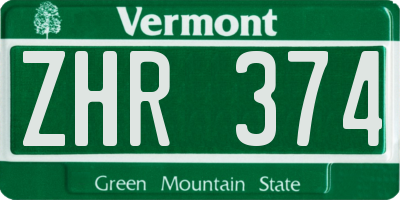 VT license plate ZHR374