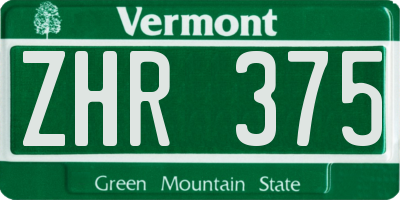 VT license plate ZHR375