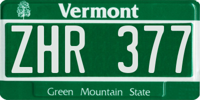 VT license plate ZHR377