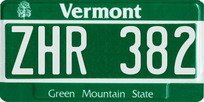 VT license plate ZHR382