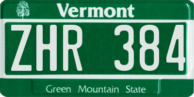 VT license plate ZHR384