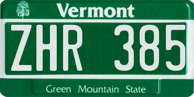 VT license plate ZHR385