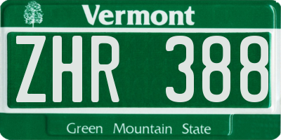 VT license plate ZHR388