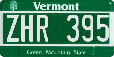 VT license plate ZHR395