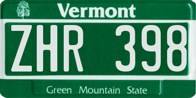 VT license plate ZHR398