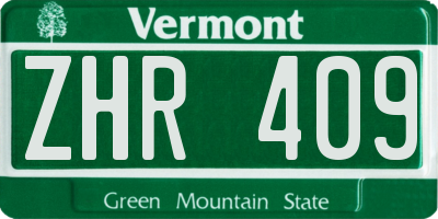 VT license plate ZHR409
