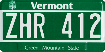 VT license plate ZHR412