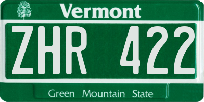 VT license plate ZHR422