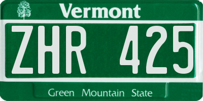 VT license plate ZHR425