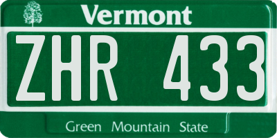 VT license plate ZHR433