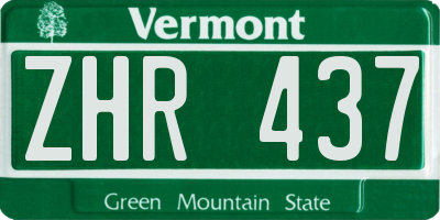 VT license plate ZHR437