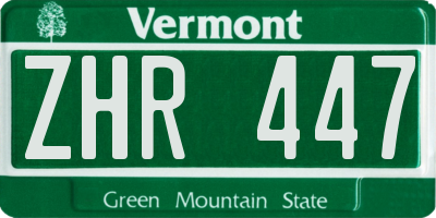 VT license plate ZHR447