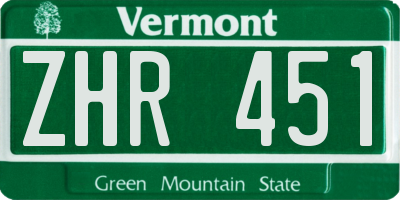 VT license plate ZHR451