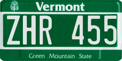 VT license plate ZHR455
