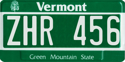 VT license plate ZHR456