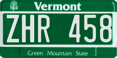 VT license plate ZHR458