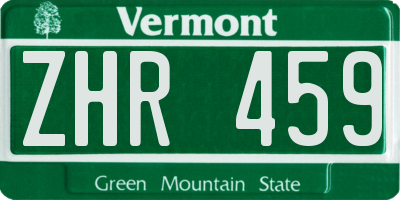 VT license plate ZHR459