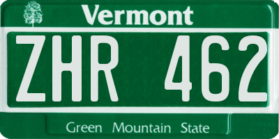 VT license plate ZHR462