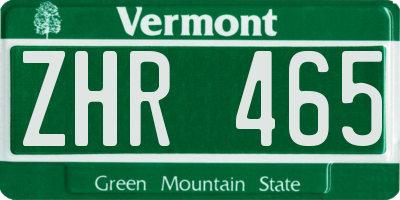 VT license plate ZHR465