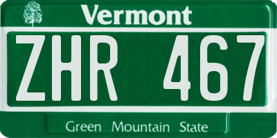 VT license plate ZHR467