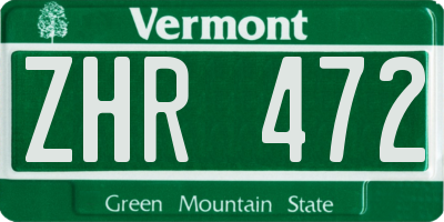 VT license plate ZHR472