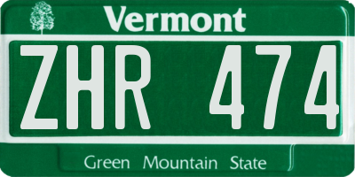 VT license plate ZHR474