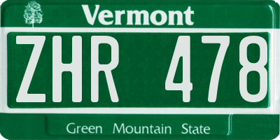VT license plate ZHR478