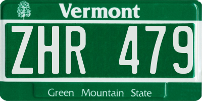 VT license plate ZHR479