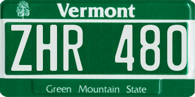 VT license plate ZHR480