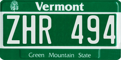 VT license plate ZHR494