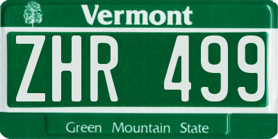VT license plate ZHR499