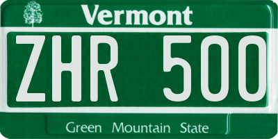 VT license plate ZHR500
