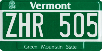 VT license plate ZHR505
