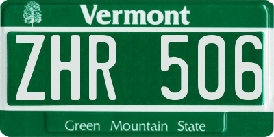 VT license plate ZHR506