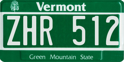 VT license plate ZHR512