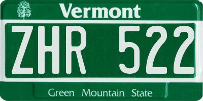 VT license plate ZHR522