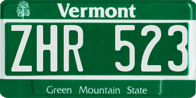 VT license plate ZHR523