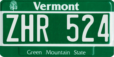 VT license plate ZHR524