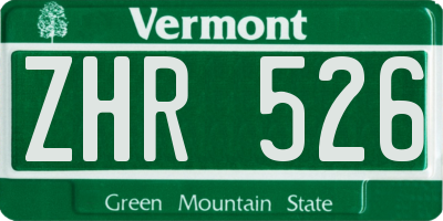 VT license plate ZHR526