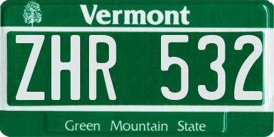 VT license plate ZHR532