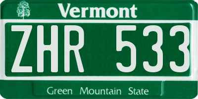 VT license plate ZHR533