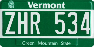 VT license plate ZHR534