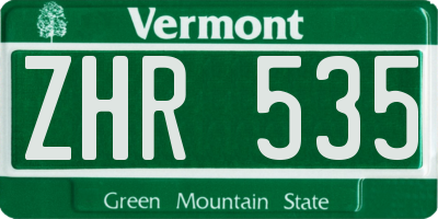 VT license plate ZHR535