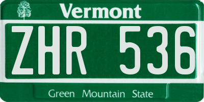 VT license plate ZHR536