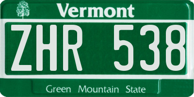 VT license plate ZHR538