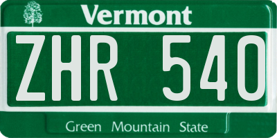 VT license plate ZHR540