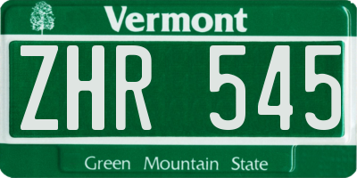 VT license plate ZHR545